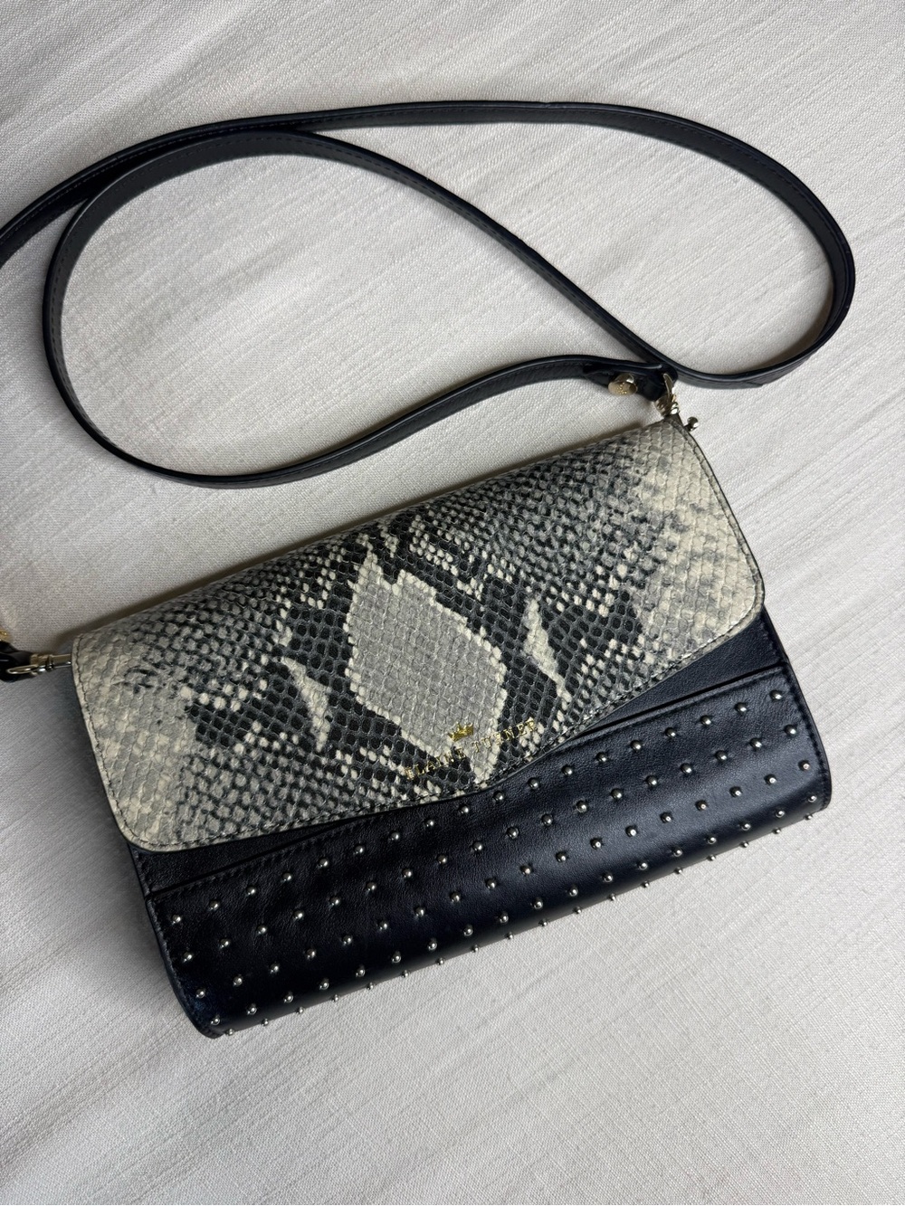 Elaine Turner Black & Snake-Print Crossbody Bag